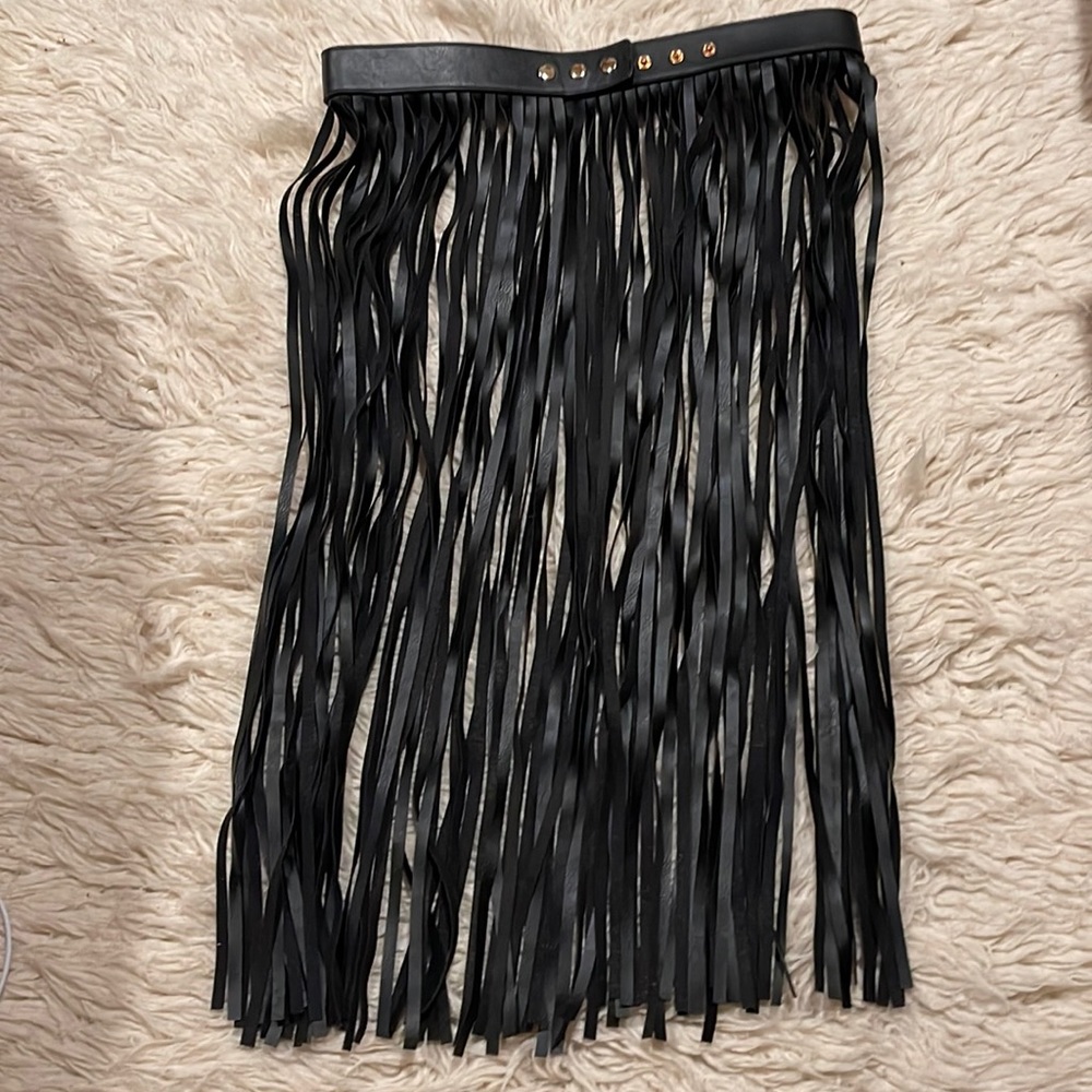 Faux Leather adjustable fringe belt